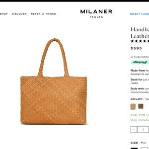 Milaner Mini Elena Leather Woven Bag in Vacchetta color, Excellent Used Conditio